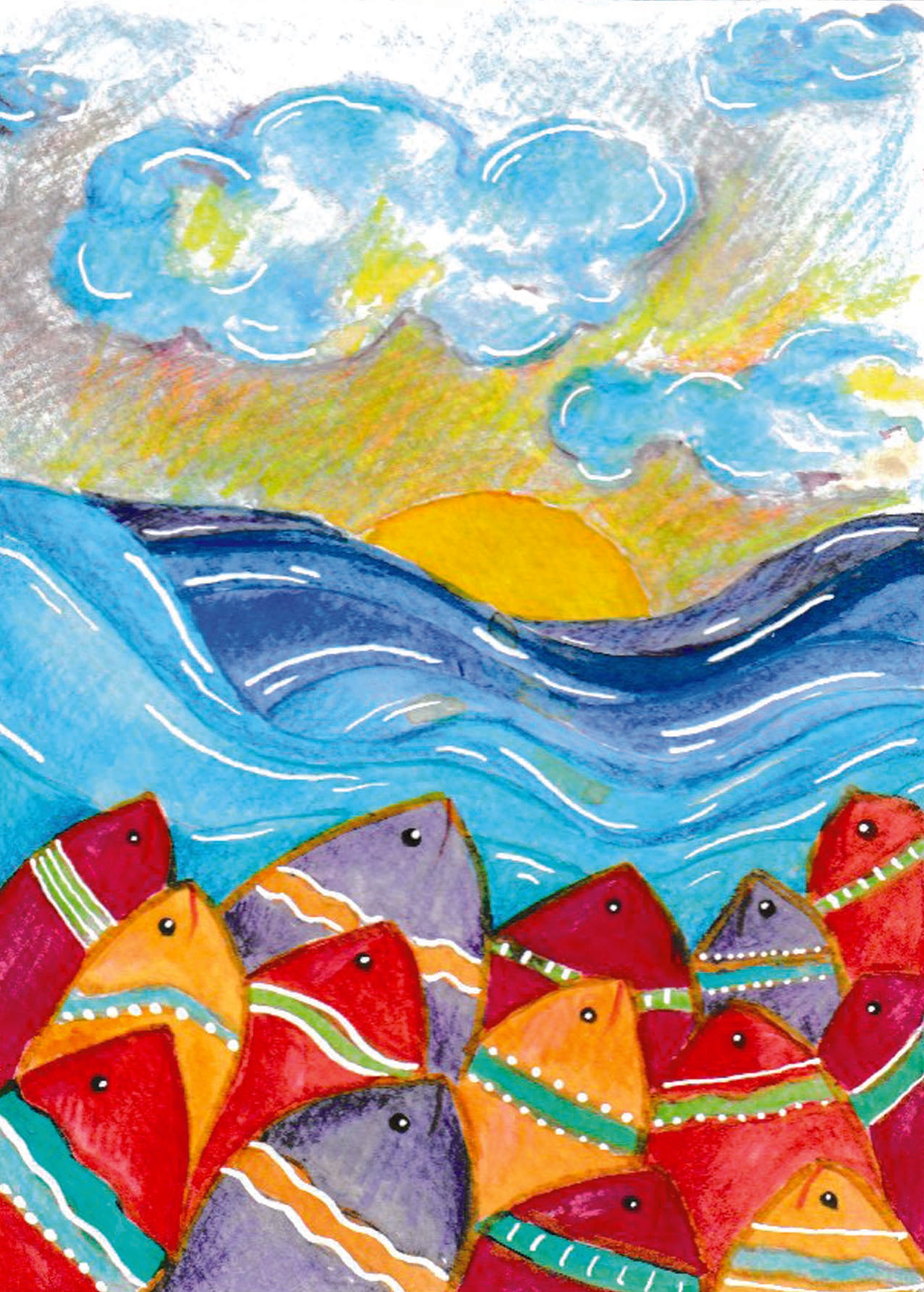 Watercolour & Coloured Pencil Fish Postcard