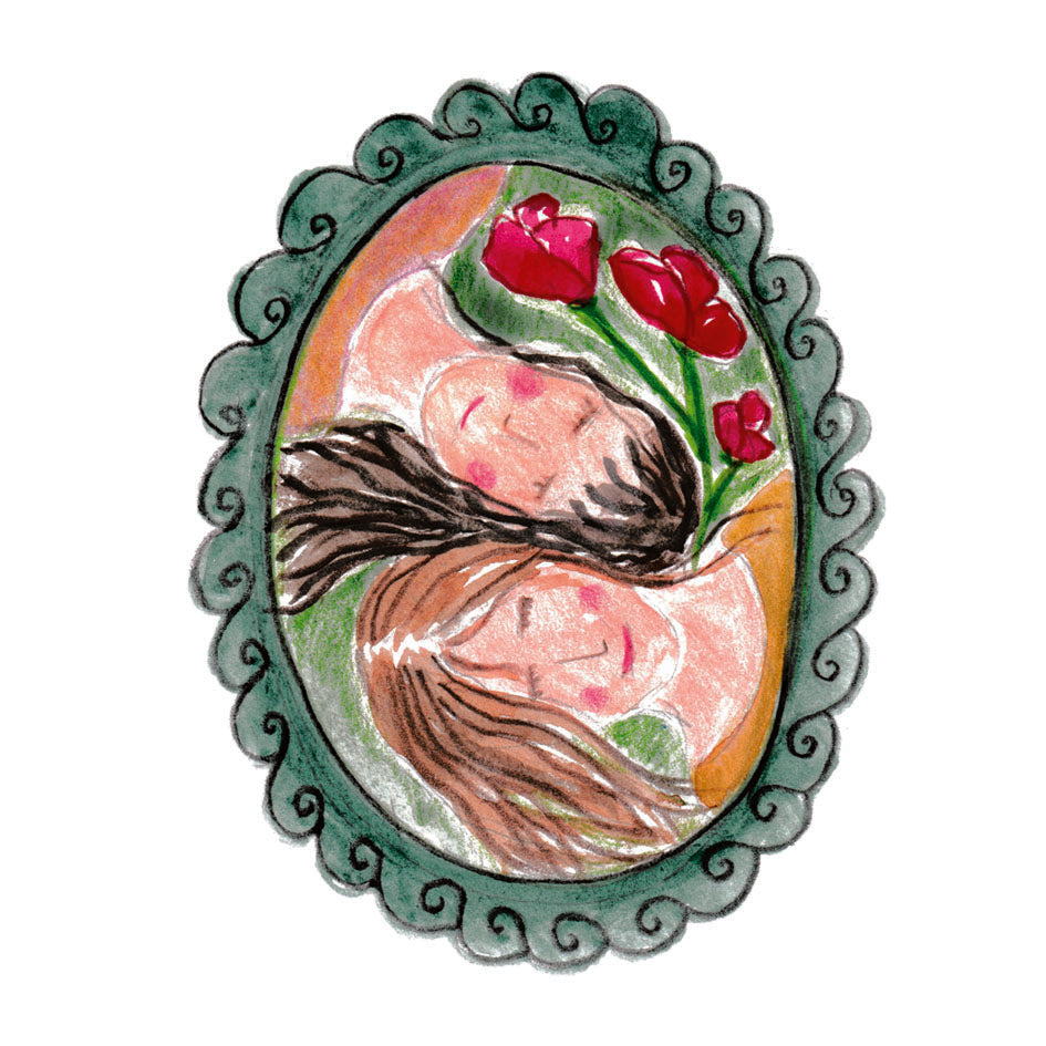 Two Girls Sticker, Hand-drawn Illustration