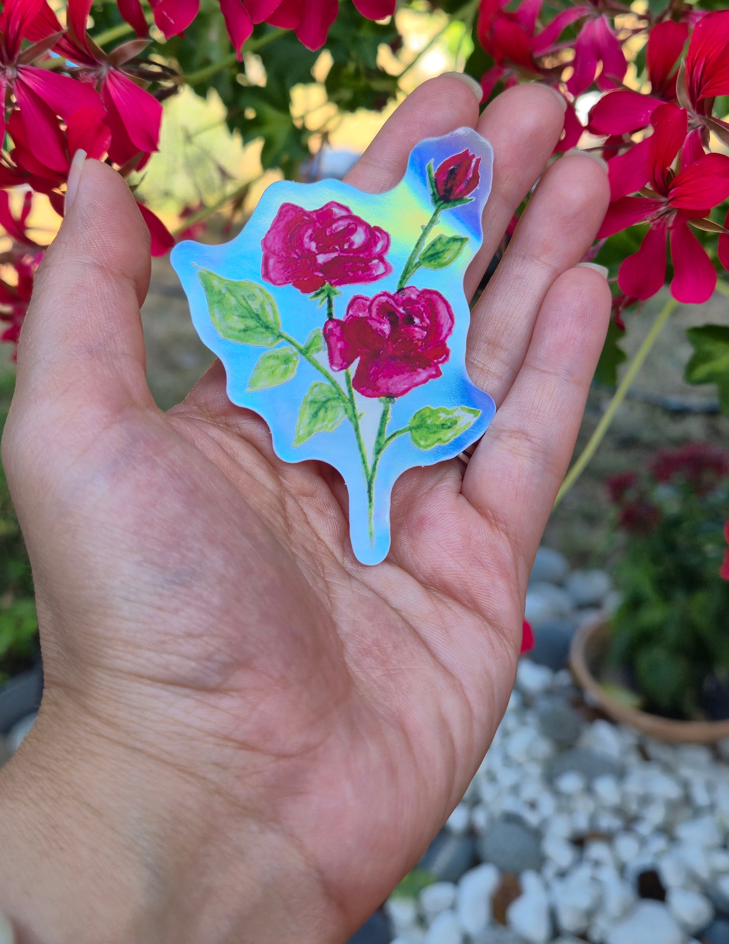 Holographic Flower Sticker 8 x 8 cm