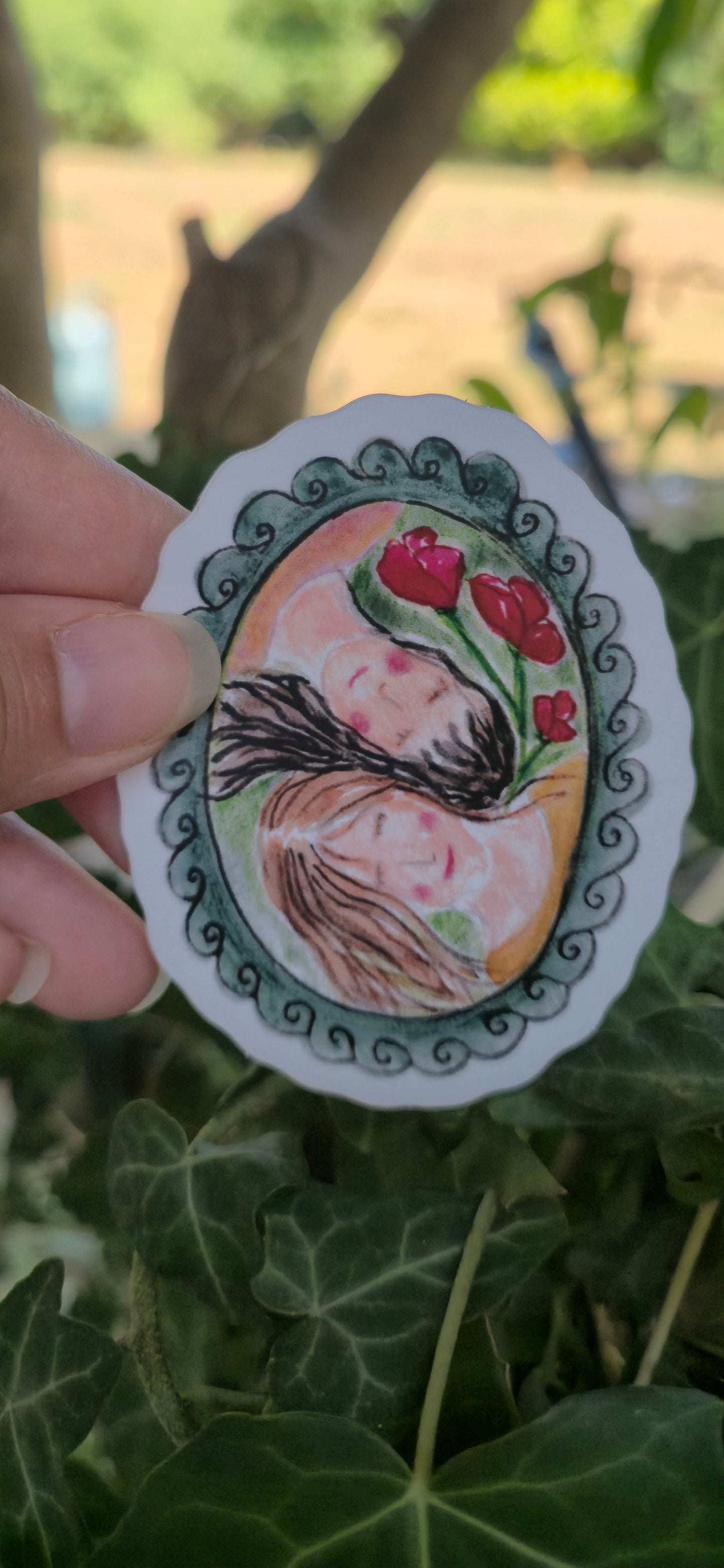 Two Girls Sticker, Hand-drawn Illustration