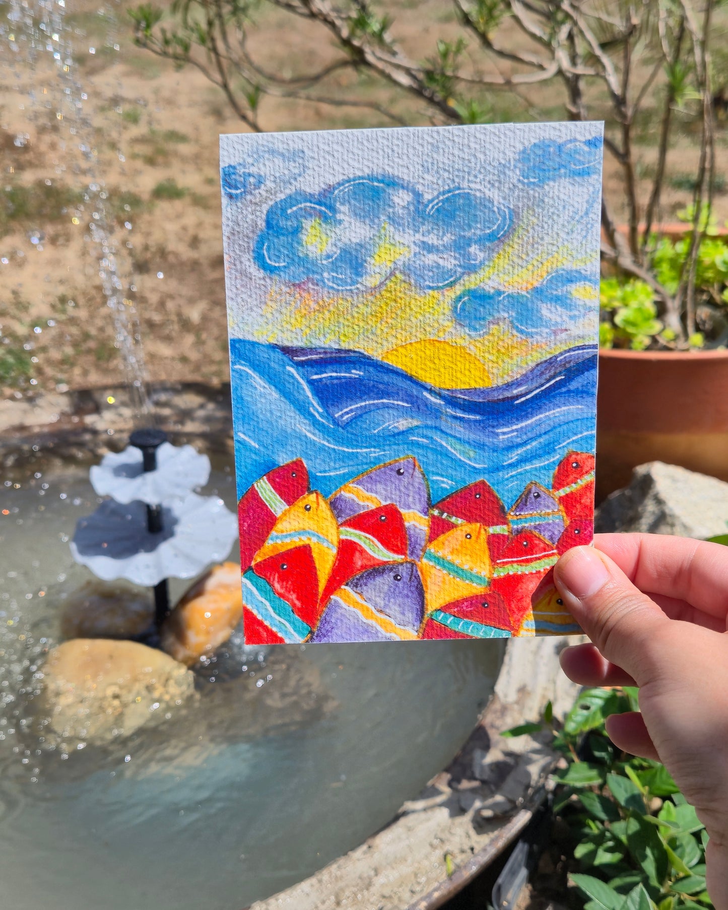 Watercolour & Coloured Pencil Fish Postcard