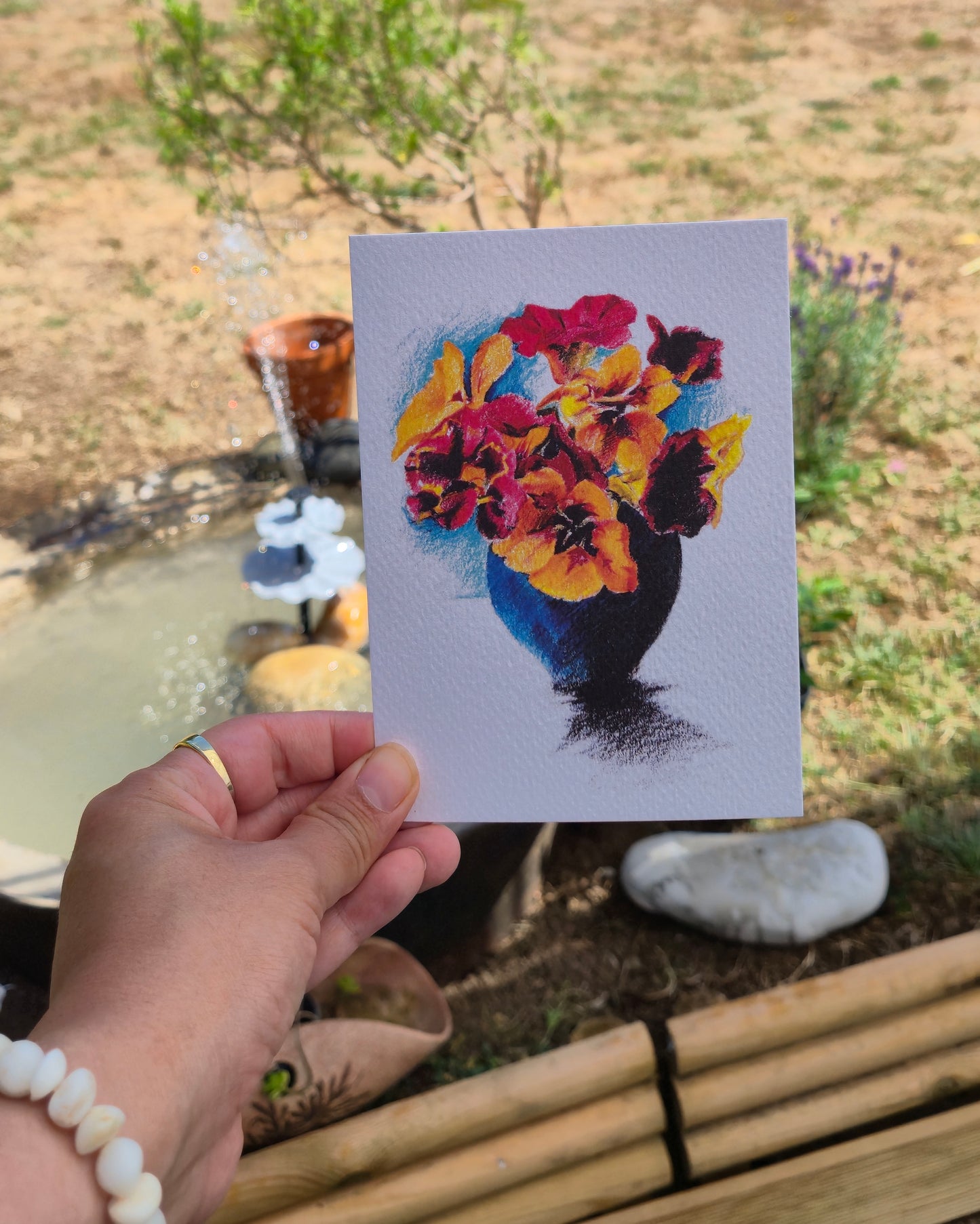 Coloured Pencil Vase with Flowers Postcard
