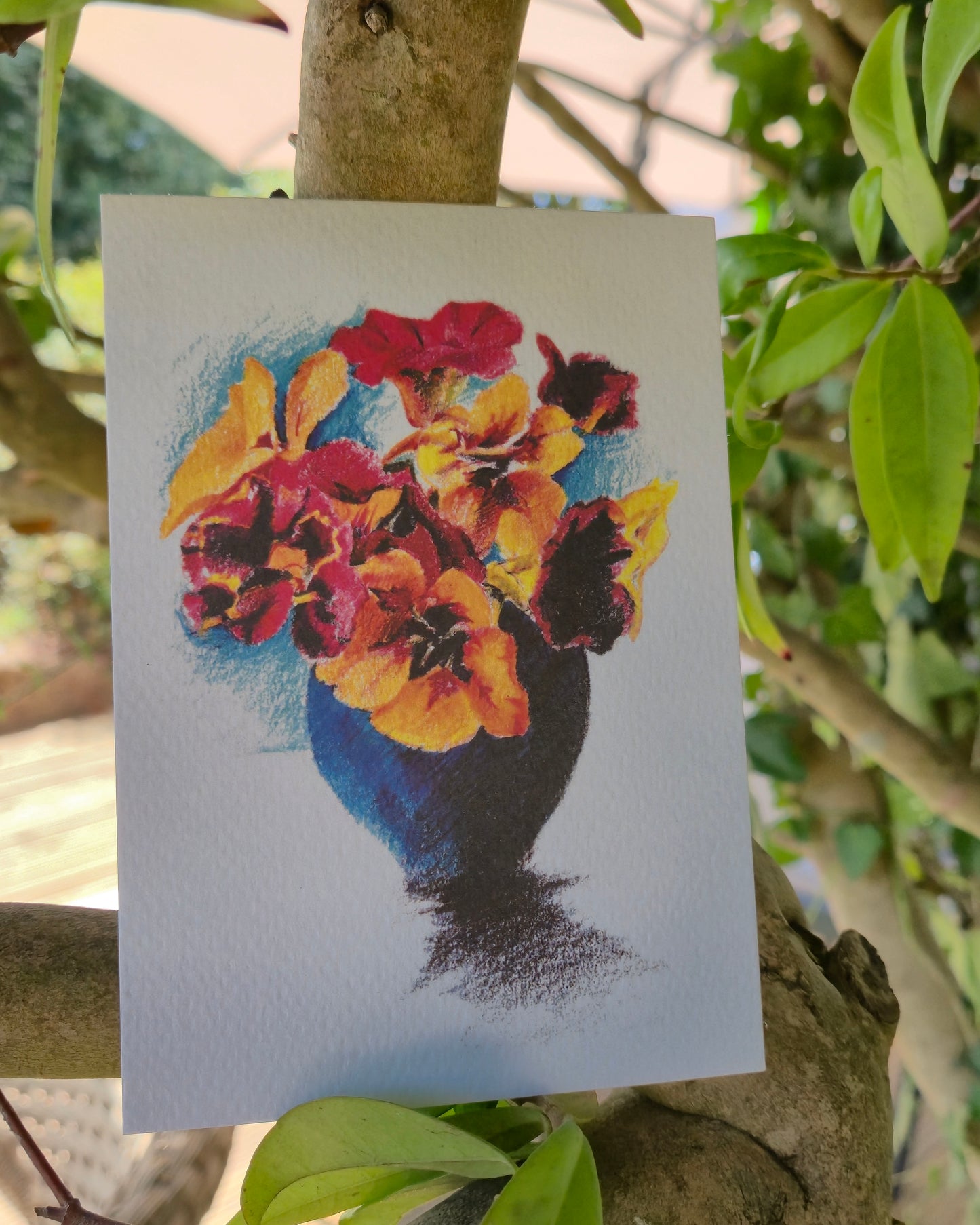 Coloured Pencil Vase with Flowers Postcard