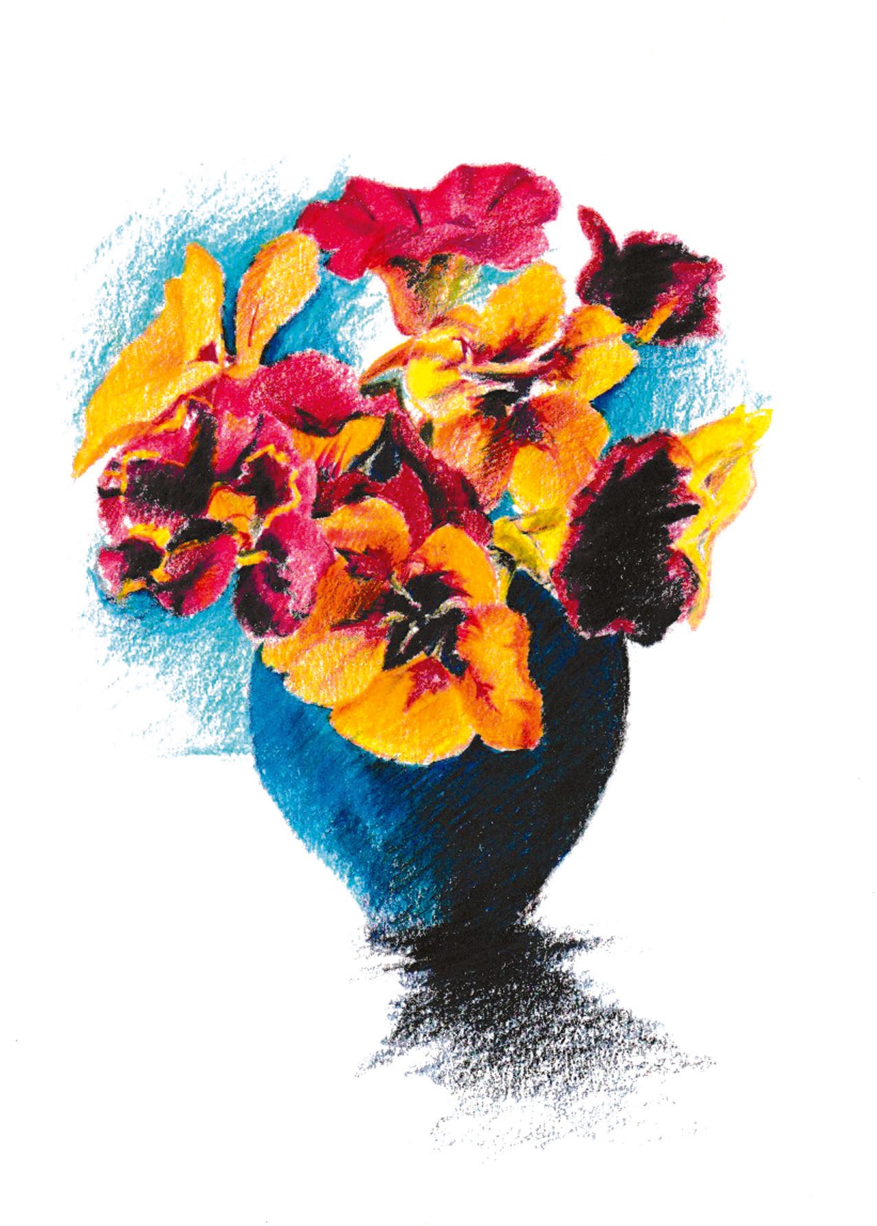 Coloured Pencil Vase with Flowers Postcard