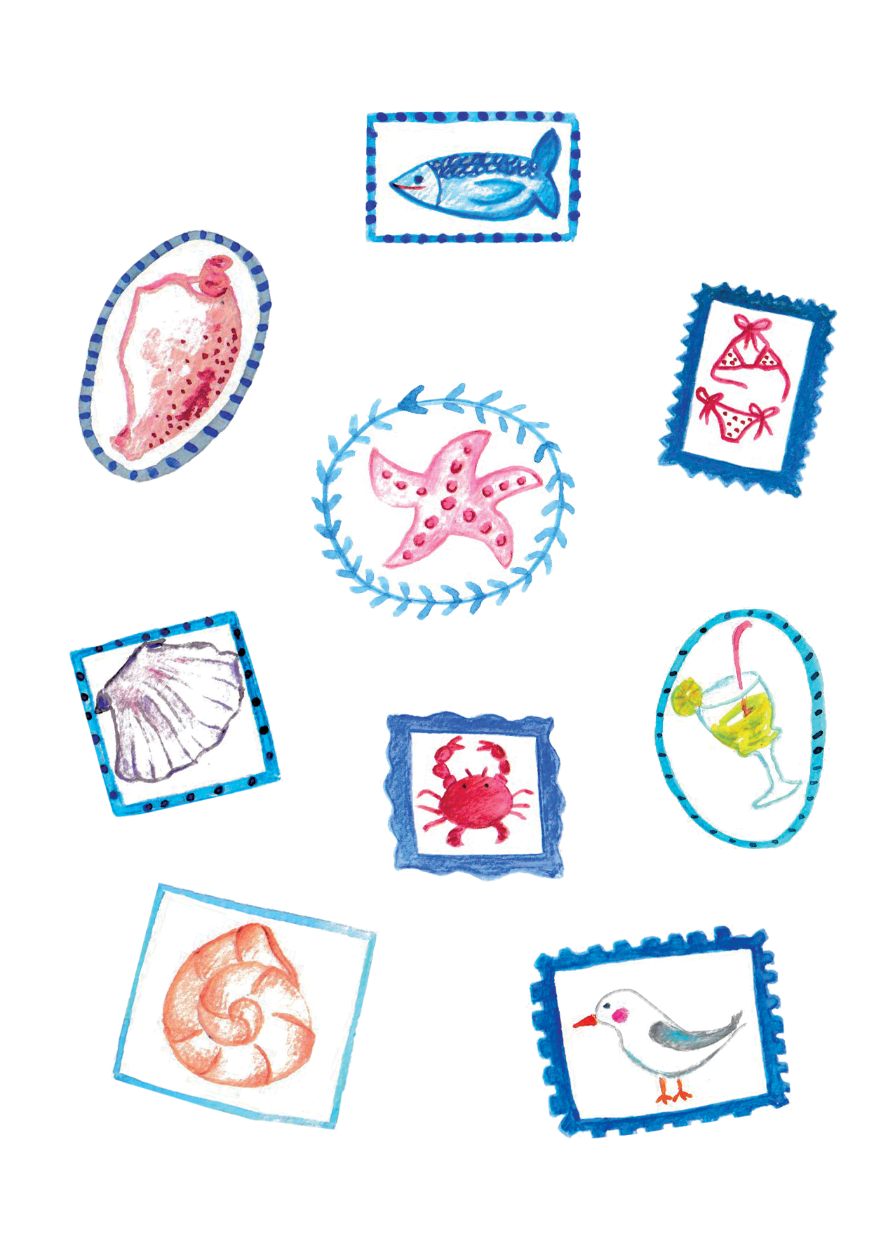 Pack of 9 Sea & Holiday Stickers Seaside Summer Decals